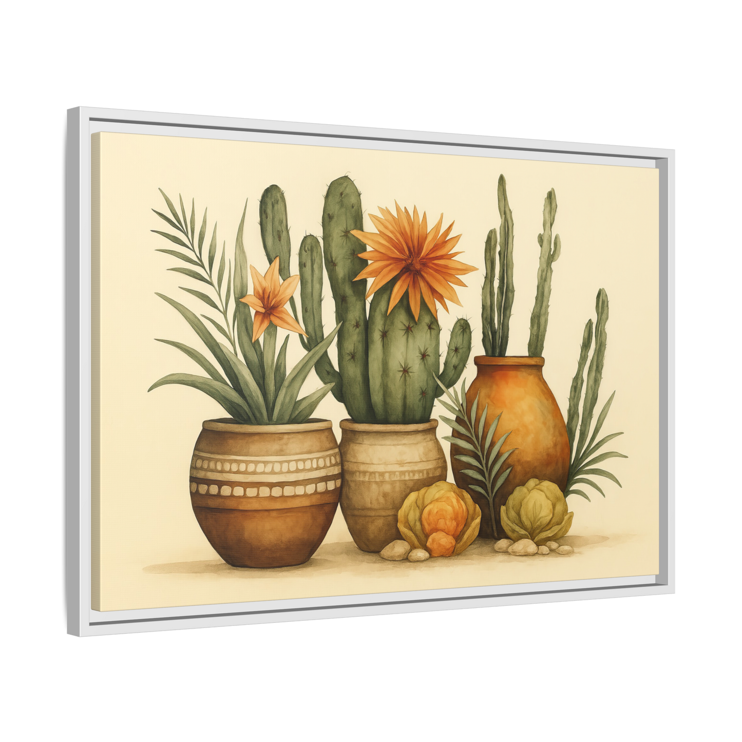 Terracotta Cactus Pots Canvas – Southwestern Wall Art