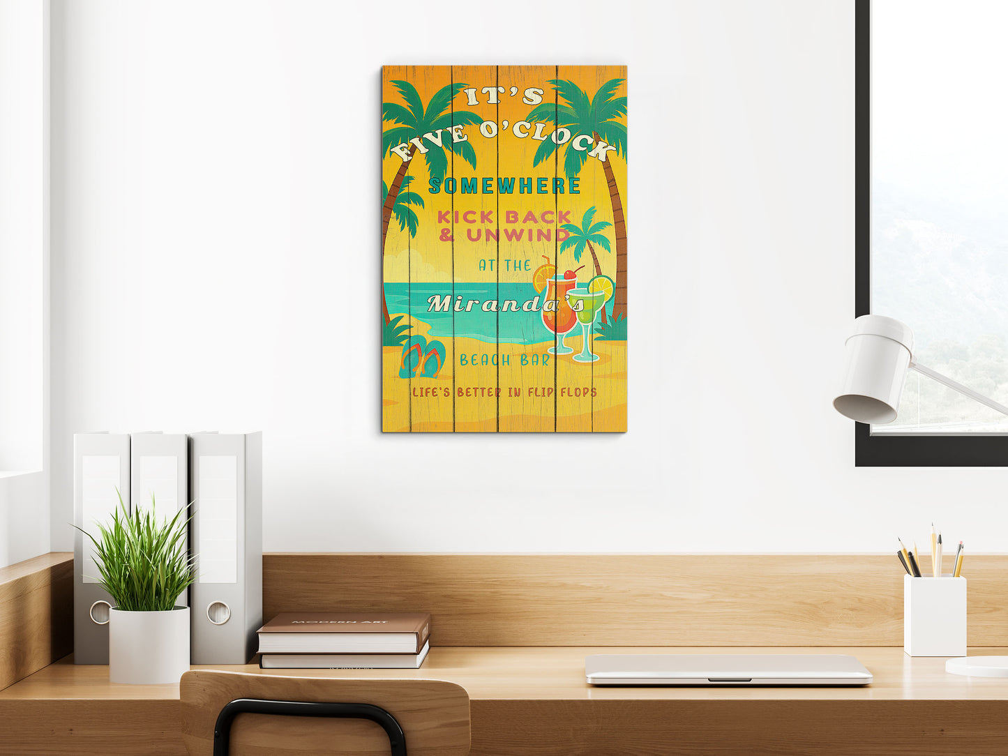 It’s Five O’Clock Somewhere Sign – Personalized Tropical Beach Bar Wall Art