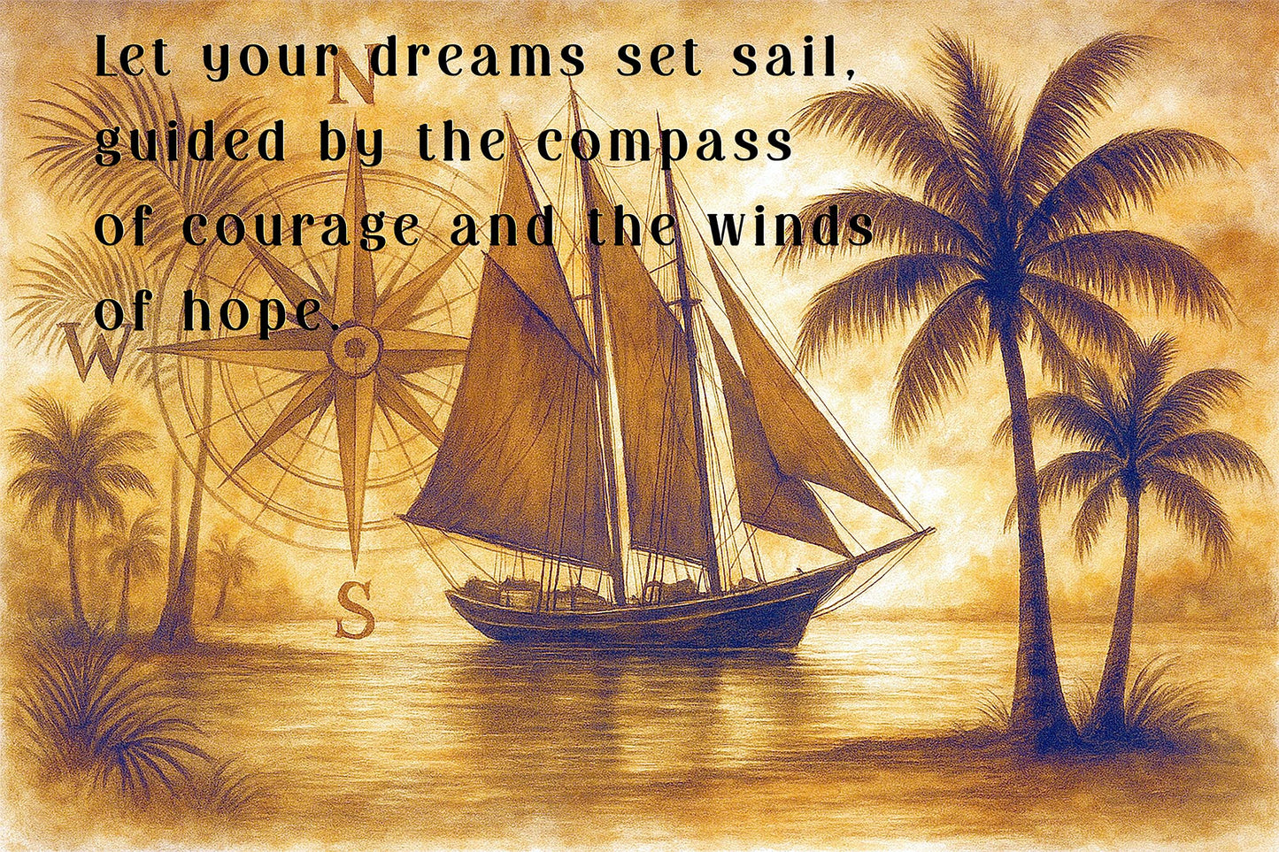 Set Sail Canvas Wall Art – Nautical Quote with Compass and Sailboat