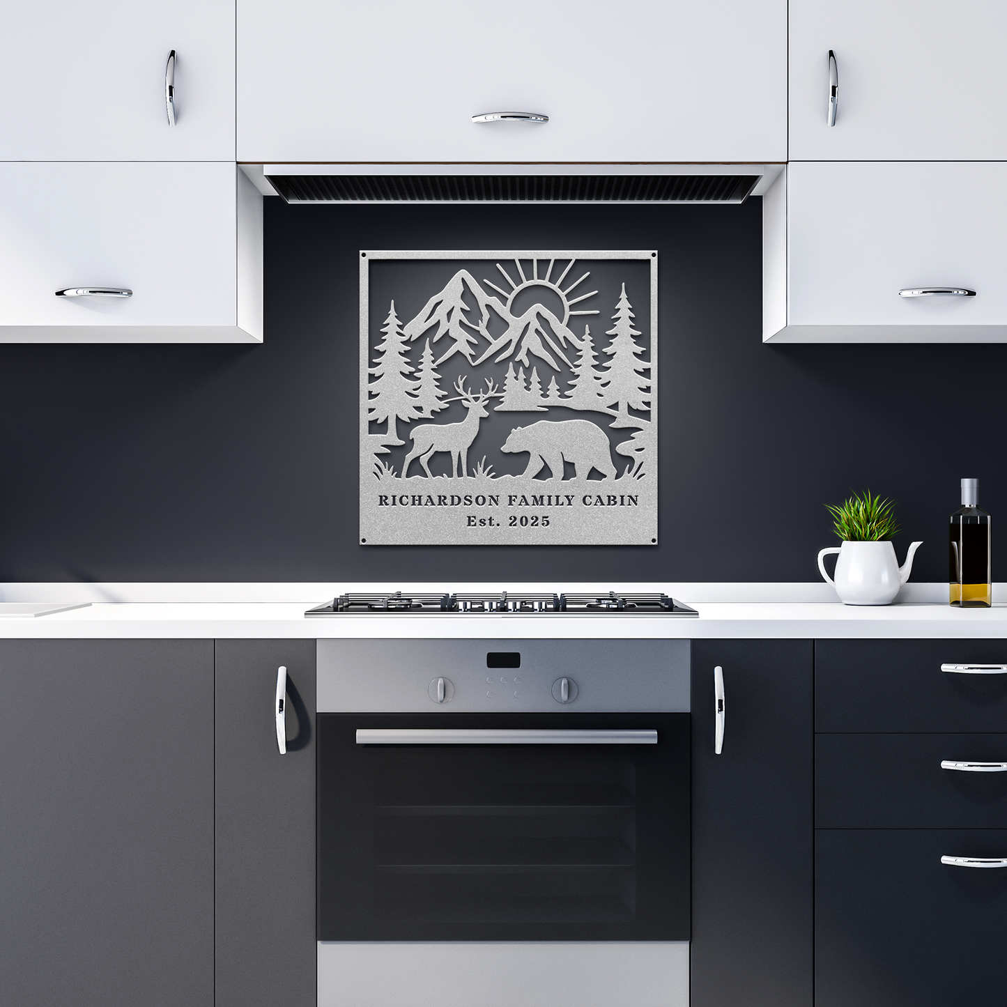 Custom_Mountain_Wildlife_Metal_Sign_Silver_Dark_Kitchen_Mockup.png