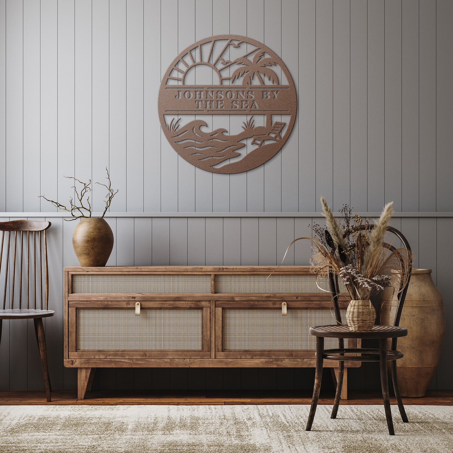 Ocean_Sunrise_Custom_Metal_Sign_Copper_Rustic_Hallway_Mockup.png