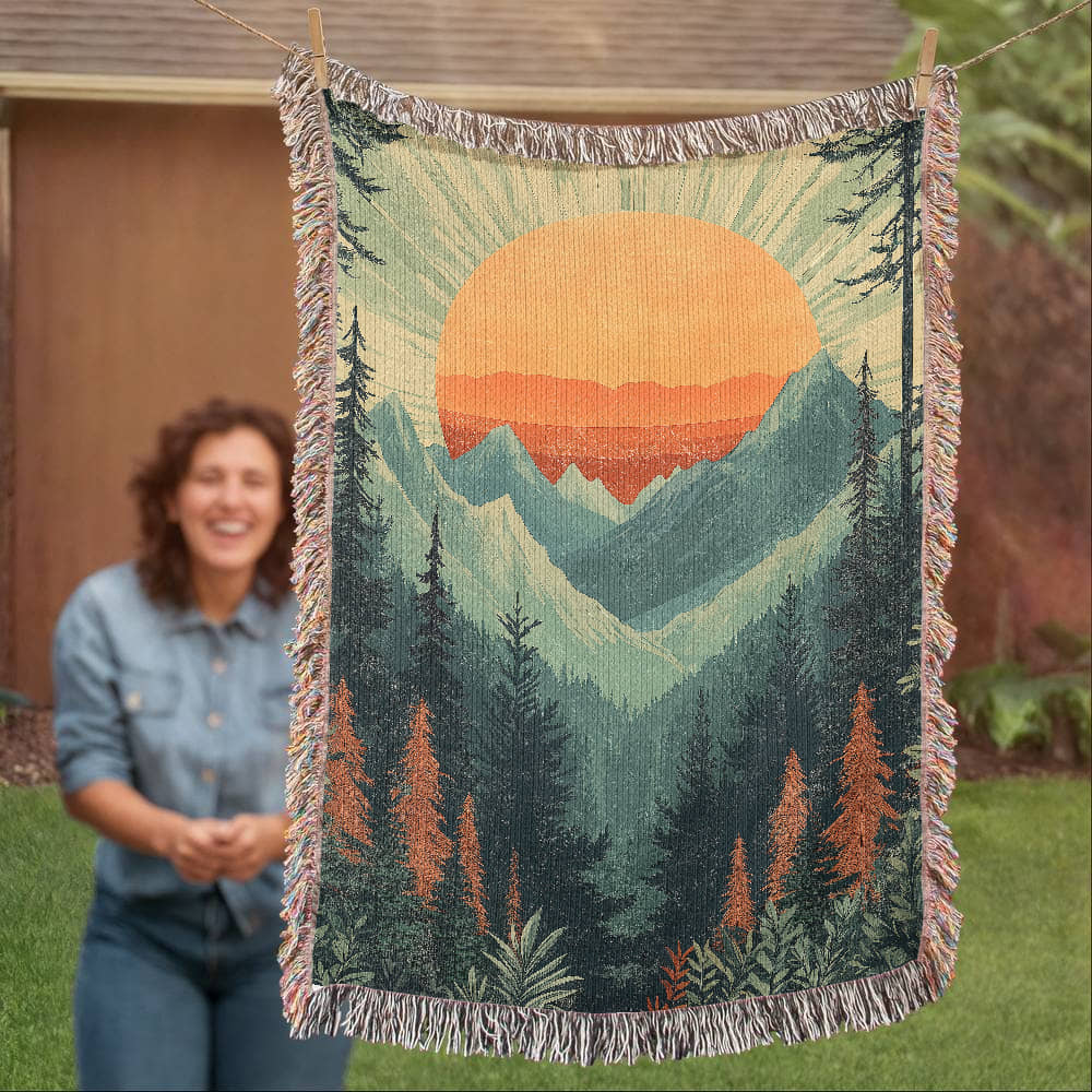 Majestic Mountain Sunset Blanket