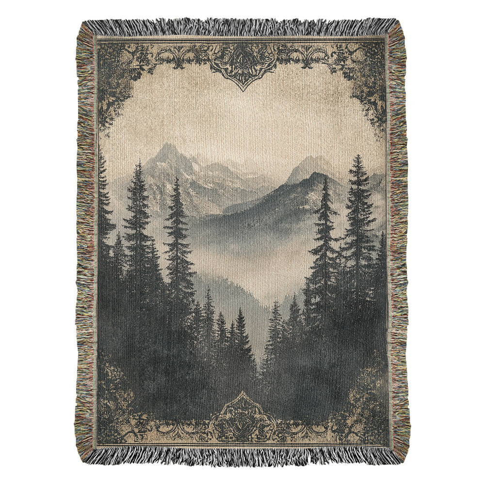 Antique-Style Mountain Scene Blanket