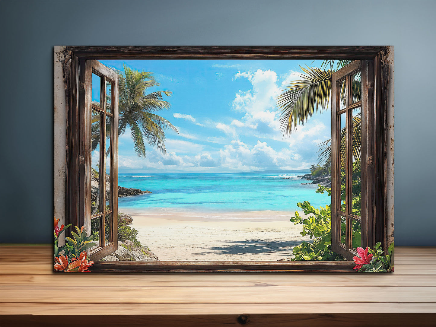 Tropical Seaside Window Scene