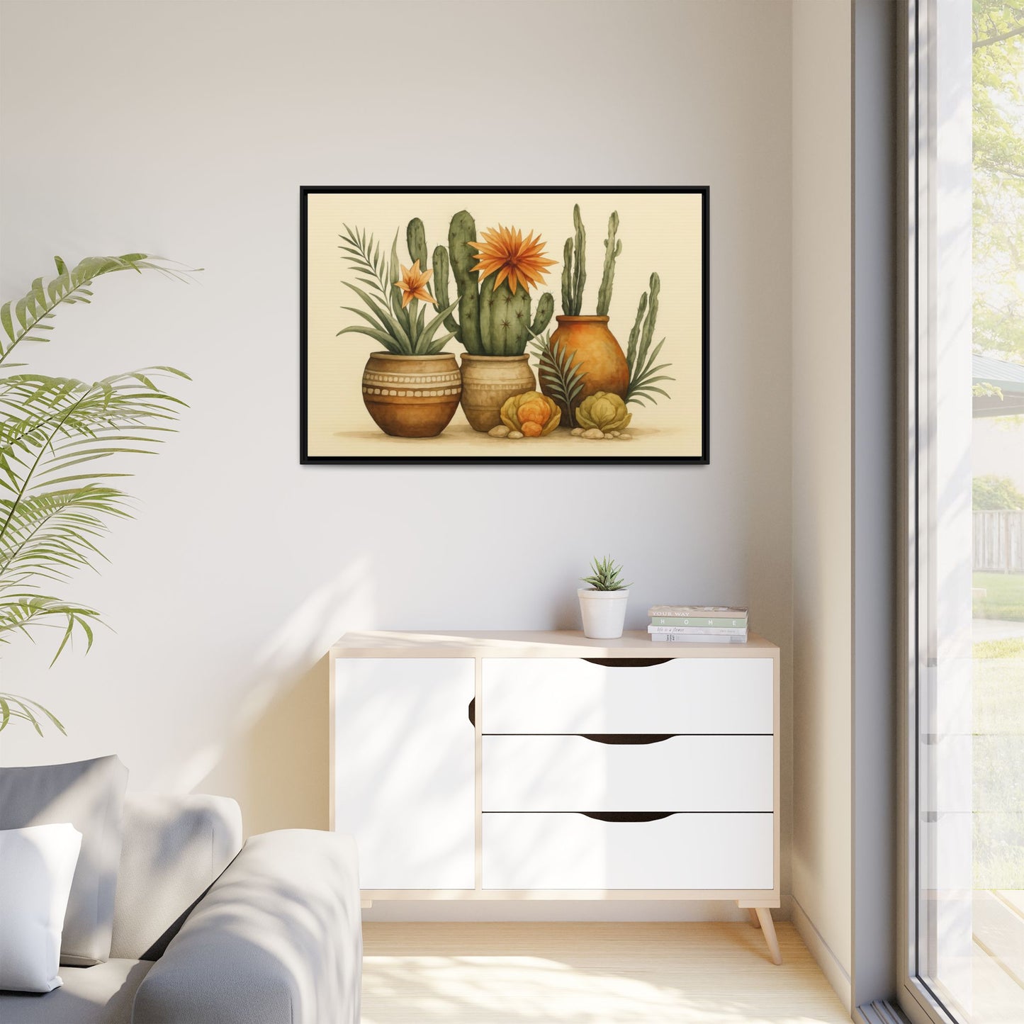 Terracotta Cactus Pots Canvas – Southwestern Wall Art