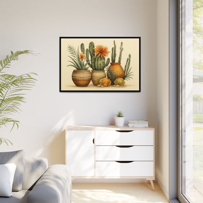Terracotta Cactus Pots Canvas – Southwestern Wall Art