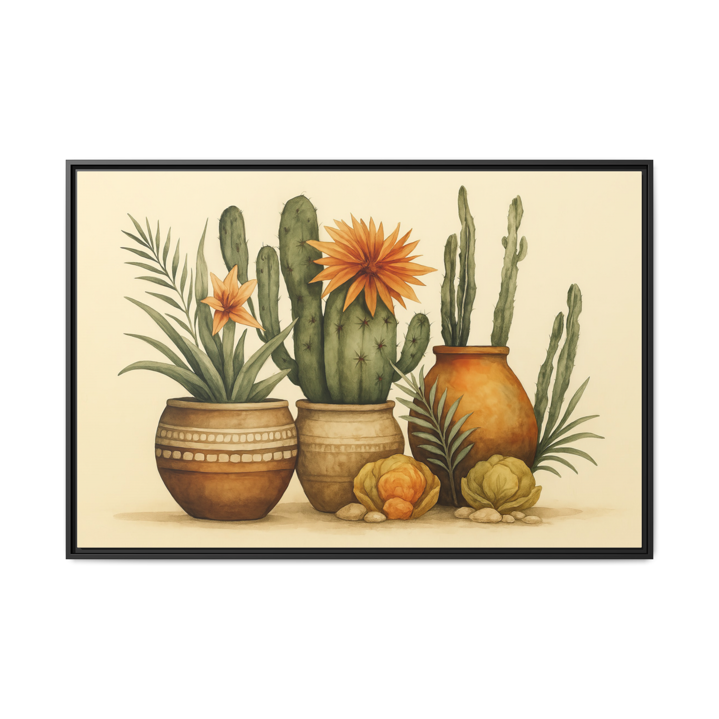 Terracotta Cactus Pots Canvas – Southwestern Wall Art