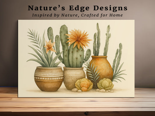 Terracotta Cactus Pots Canvas – Southwestern Wall Art