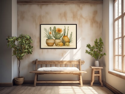 Terracotta Cactus Pots Canvas – Southwestern Wall Art