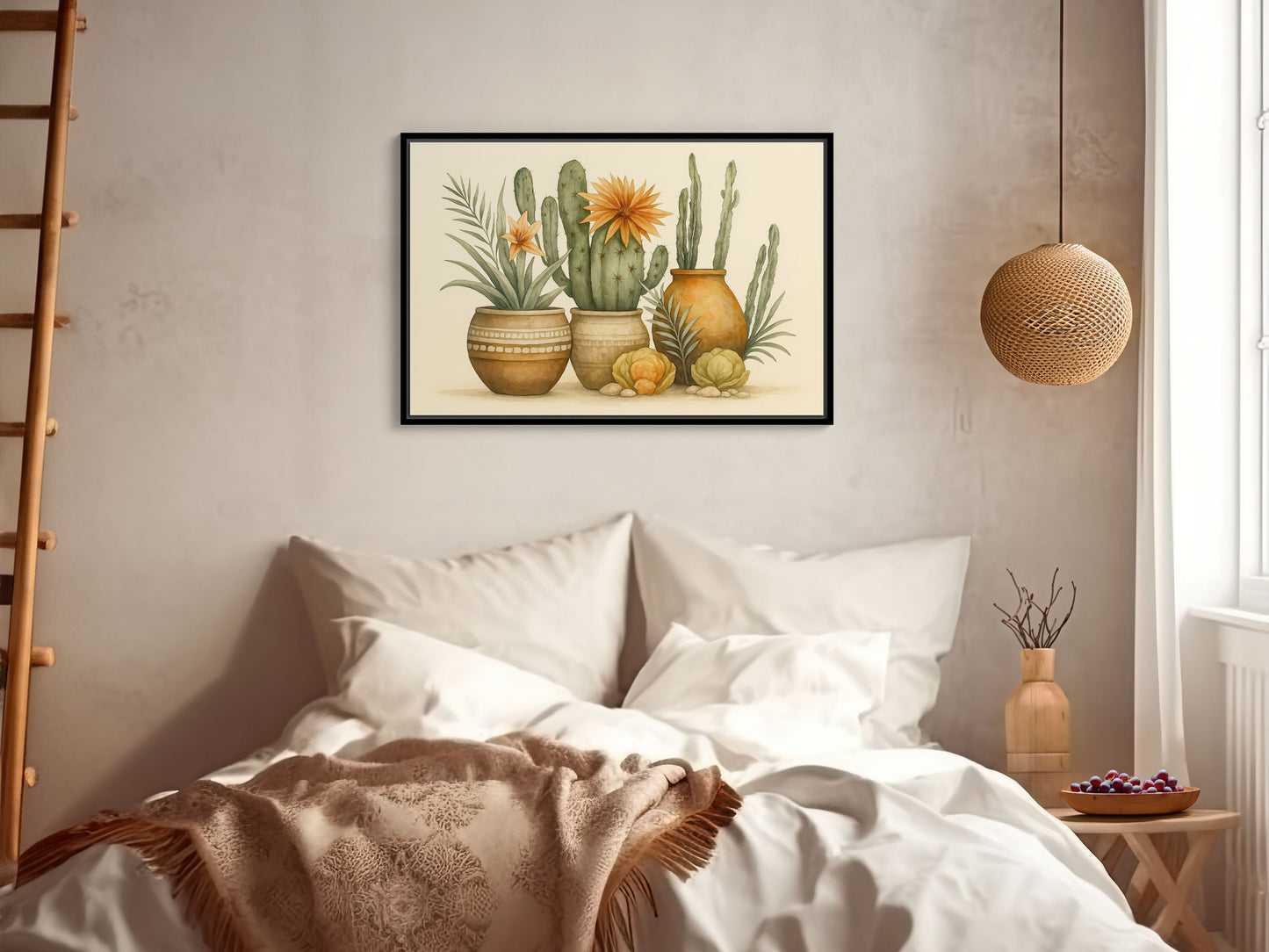 Terracotta Cactus Pots Canvas – Southwestern Wall Art