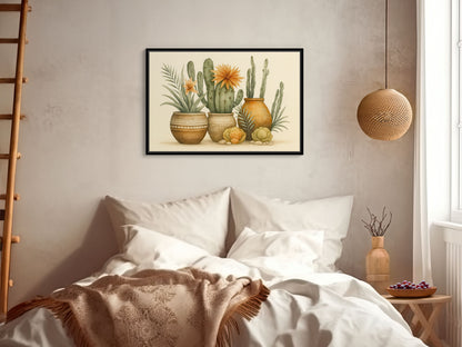 Terracotta Cactus Pots Canvas – Southwestern Wall Art