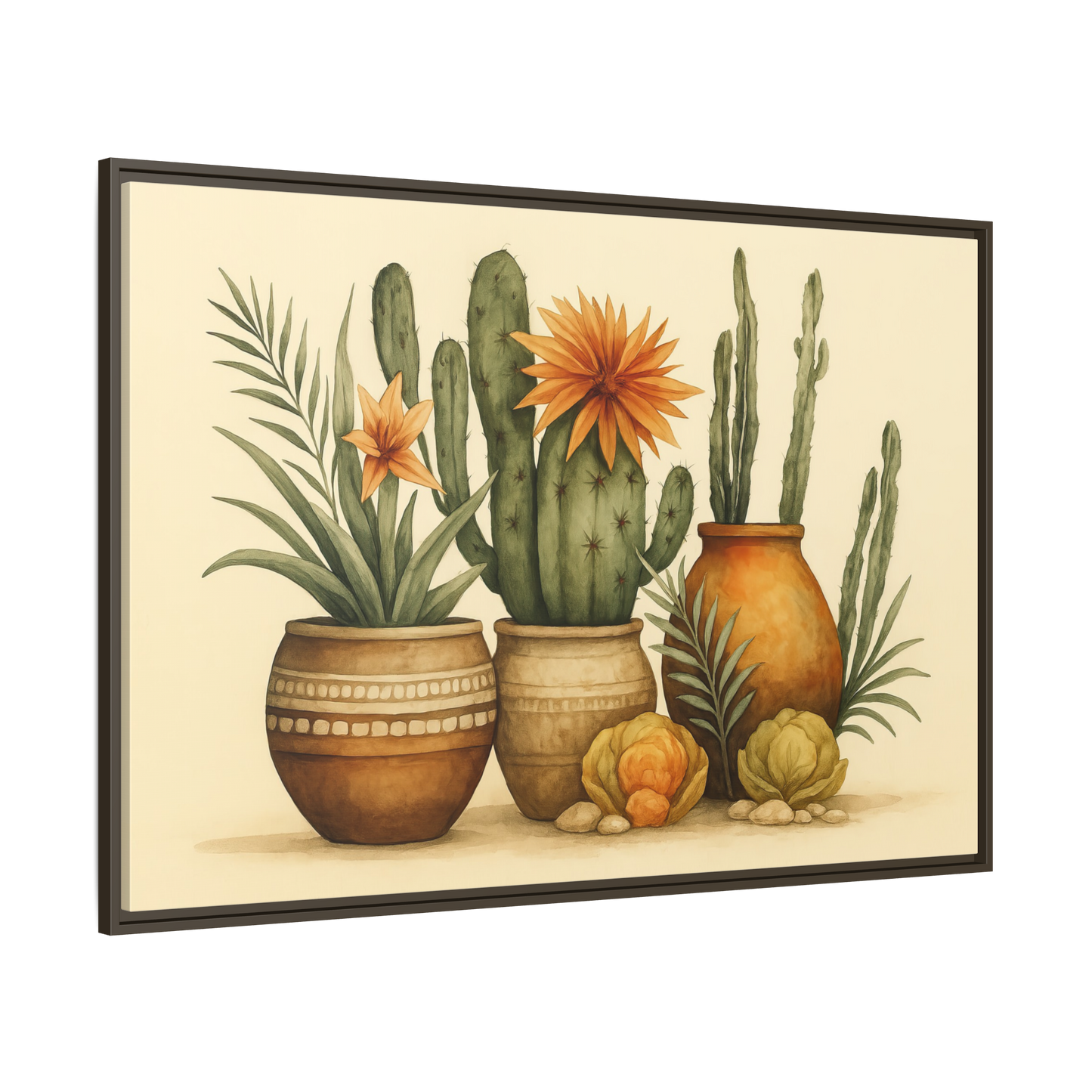 Terracotta Cactus Pots Canvas – Southwestern Wall Art