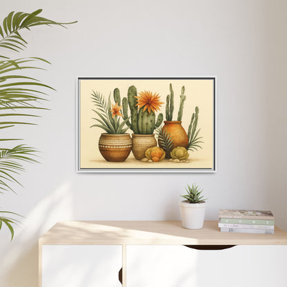 Terracotta Cactus Pots Canvas – Southwestern Wall Art