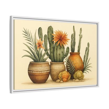 Terracotta Cactus Pots Canvas – Southwestern Wall Art