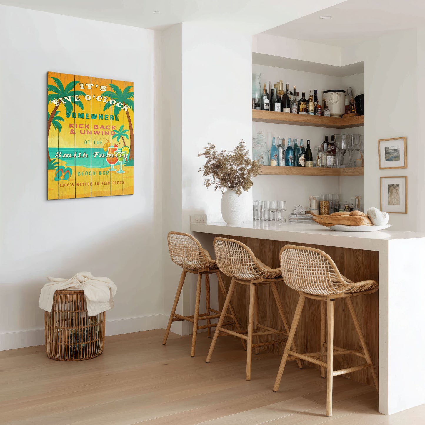 It’s Five O’Clock Somewhere Sign – Personalized Tropical Beach Bar Wall Art