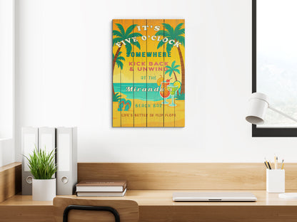 It’s Five O’Clock Somewhere Sign – Personalized Tropical Beach Bar Wall Art