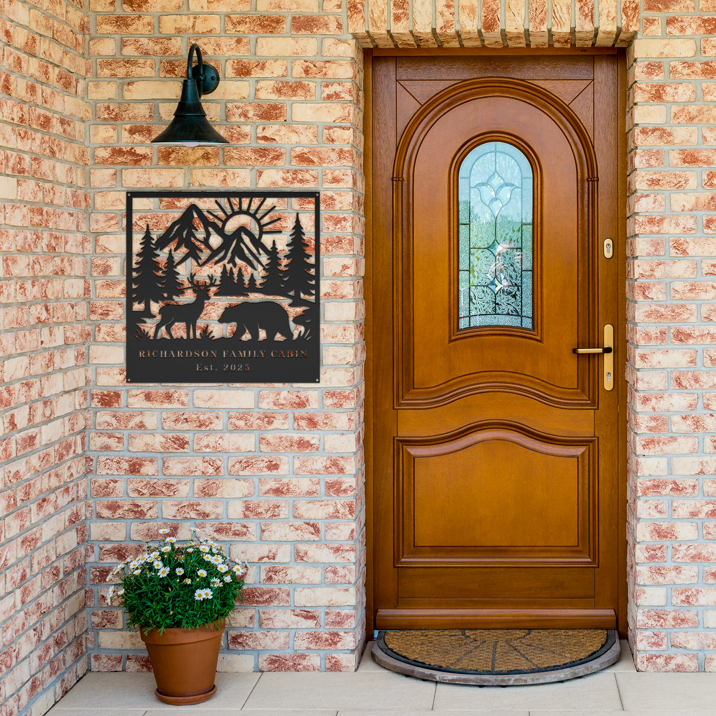 Custom_Mountain_Wildlife_Metal_Sign_Black_Brick_Entrance_Mockup.png
