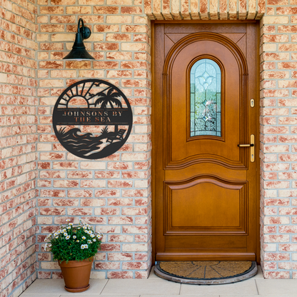 Ocean_Sunrise_Custom_Metal_Sign_Black_Brick_Entrance_Mockup.png