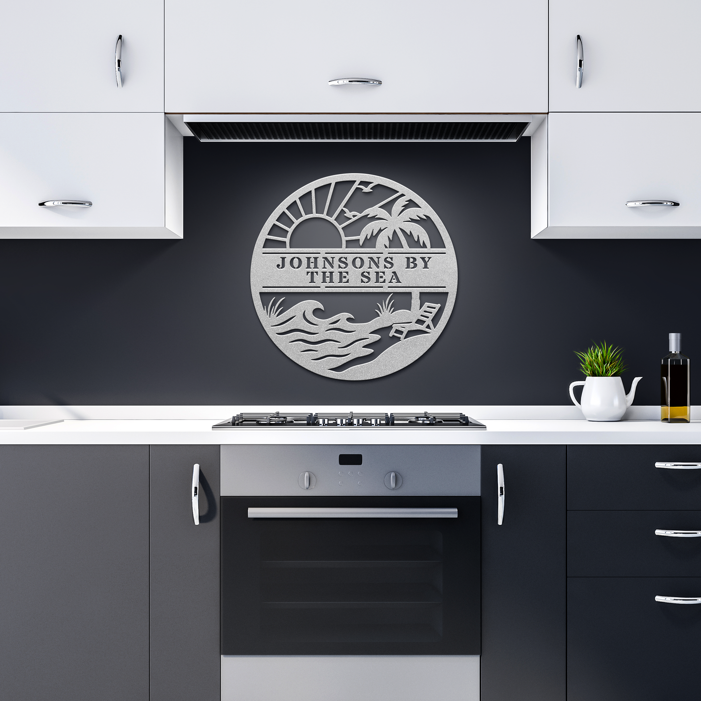 Ocean_Sunrise_Custom_Metal_Sign_Silver_Dark_Kitchen_Mockup.png