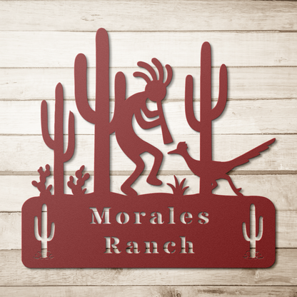 Personalized_Kokopelli_Ranch_Sign_Red_Simple_Wood_BKGD_Mockup.png
