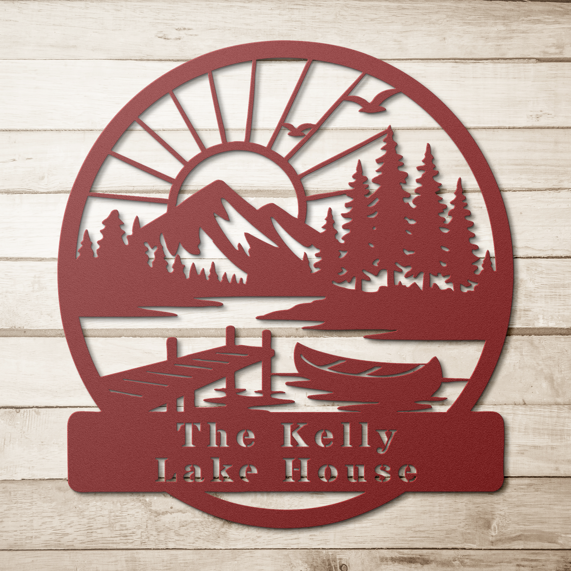 Rustic_Lake_Dock_Custom_Metal_Sign_Red_Simple_Wood_BKGD_Mockup.png