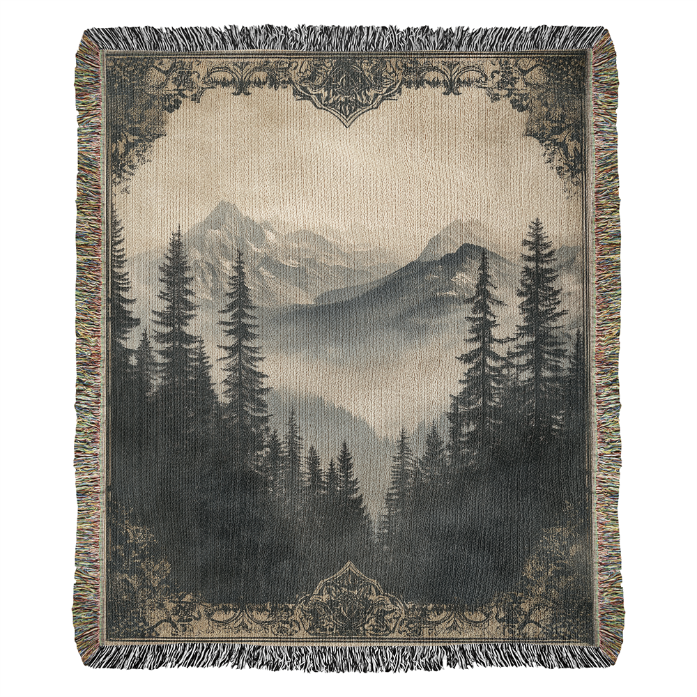 Antique-Style Mountain Scene Blanket