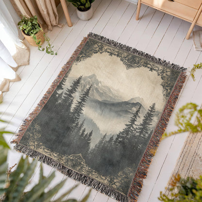 Antique-Style Mountain Scene Blanket