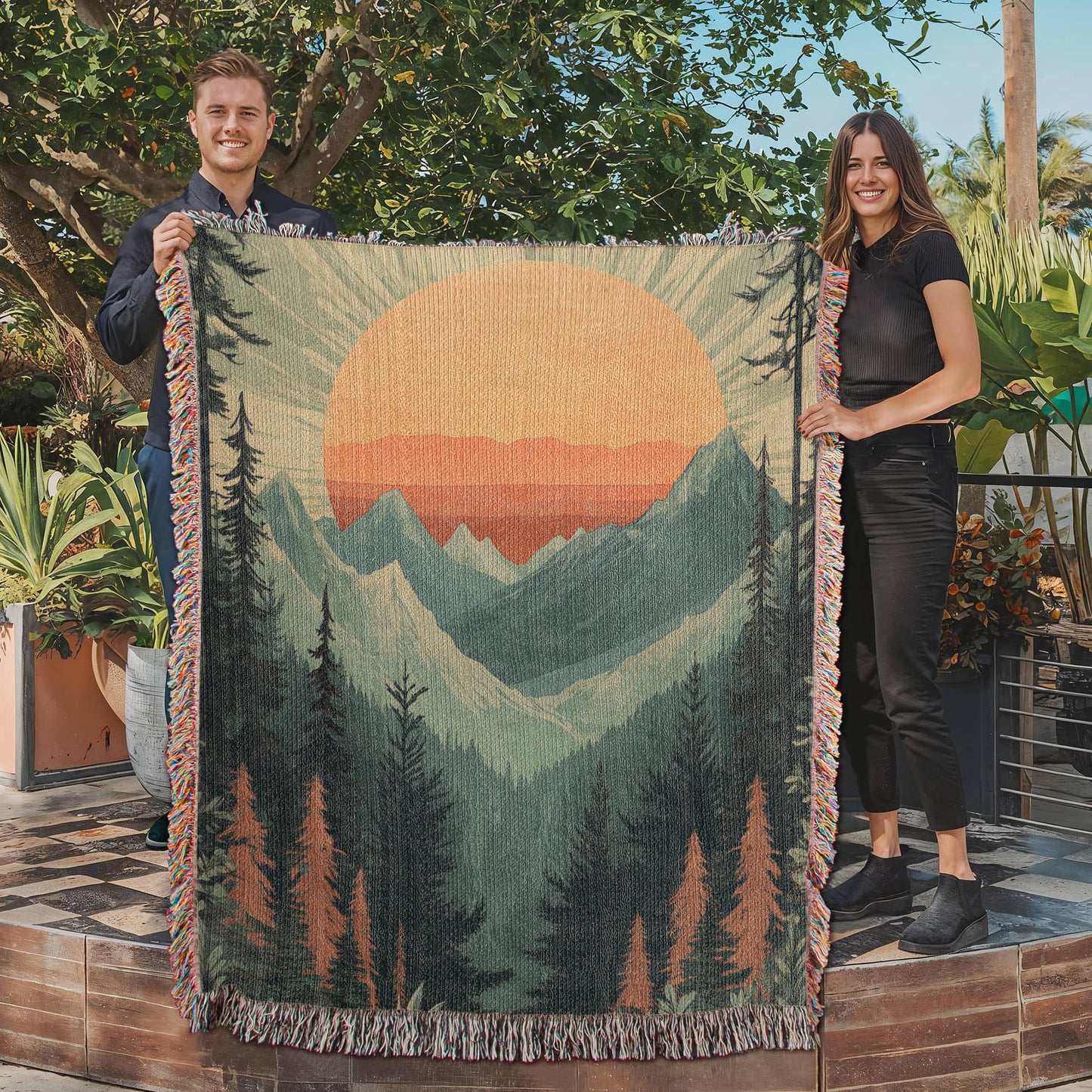 Majestic Mountain Sunset Blanket