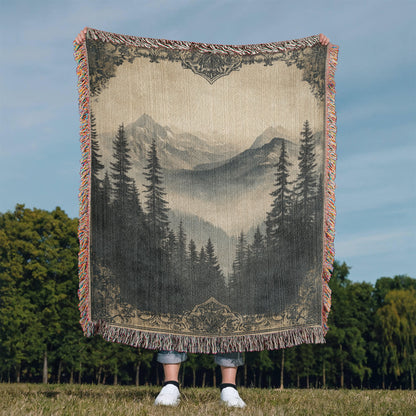 Antique-Style Mountain Scene Blanket