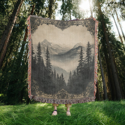 Antique-Style Mountain Scene Blanket