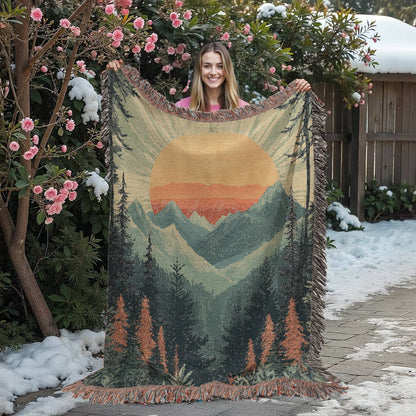 Majestic Mountain Sunset Blanket