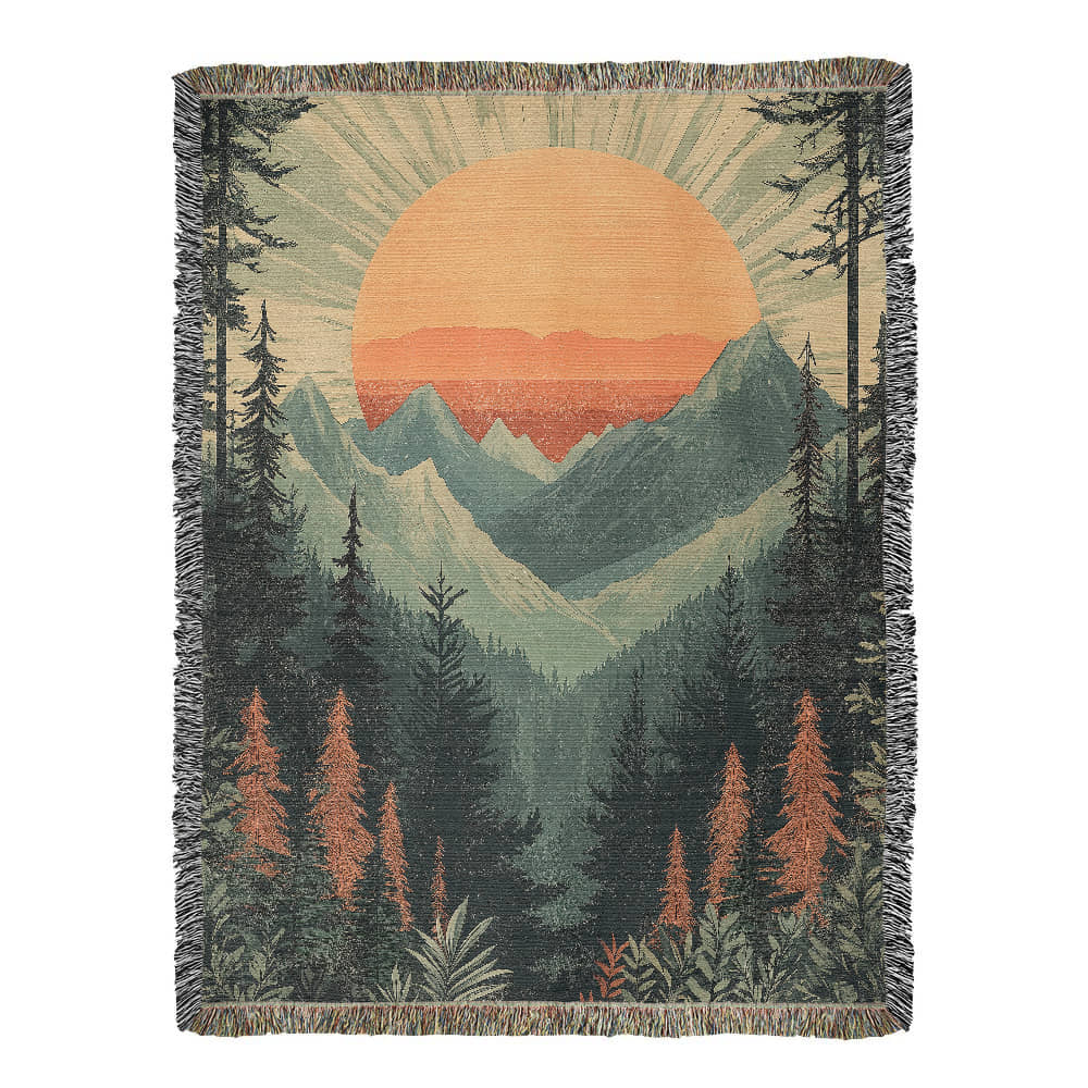 Majestic Mountain Sunset Blanket