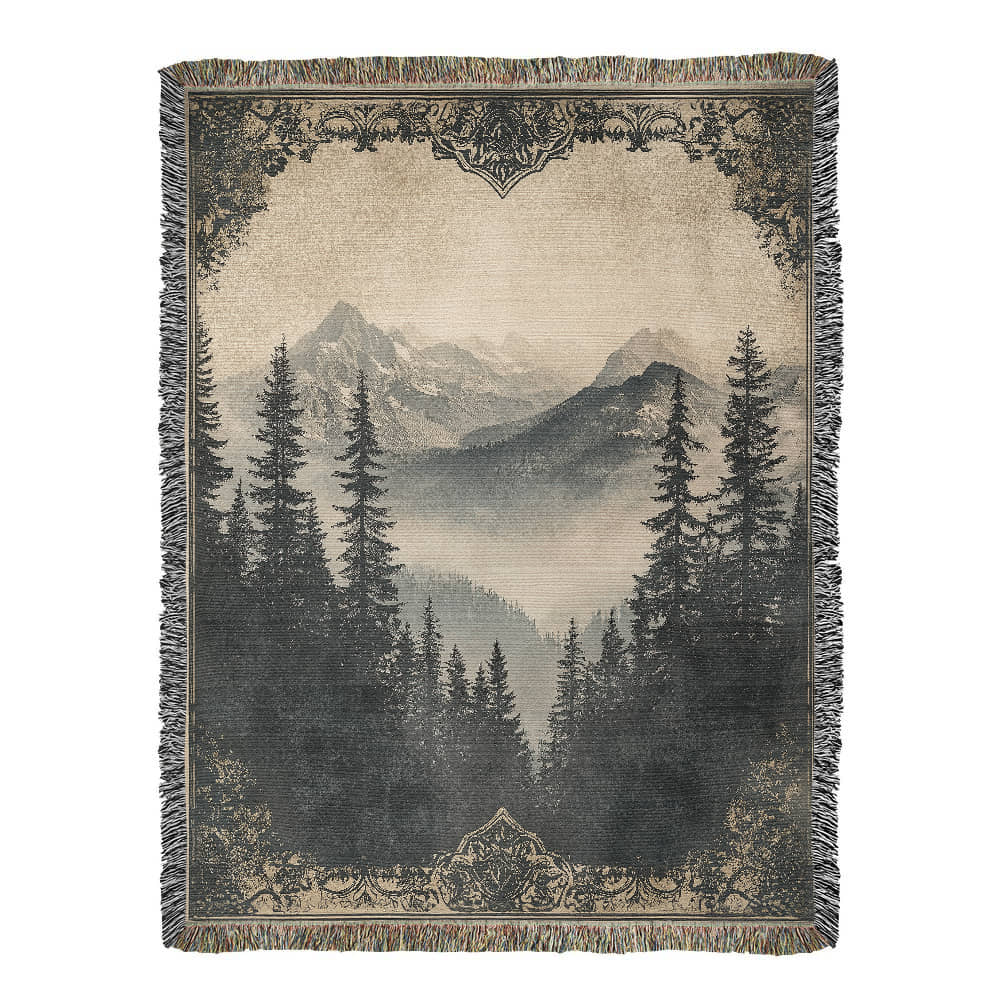 Antique-Style Mountain Scene Blanket